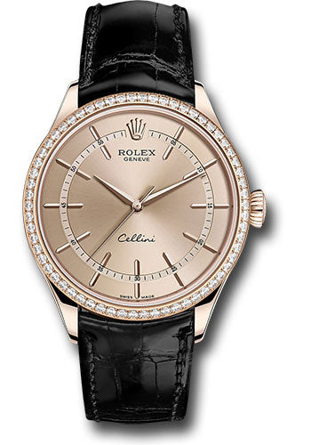 Rolex Cellini Time Watch - Everose - Pink Dial - Black Leather Strap - 50705RBR pbk