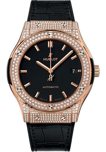 Hublot Classic Fusion King Gold Pave Watch - 45 mm - Black Dial-511.OX.1181.LR.1704