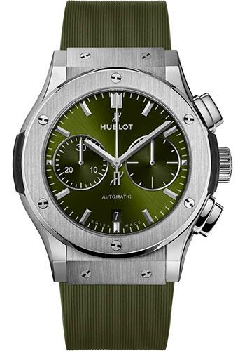 Hublot Classic Fusion Chronograph Titanium Green Watch - 45 mm - Green Dial - Green Lined Rubber Strap-521.NX.8970.RX