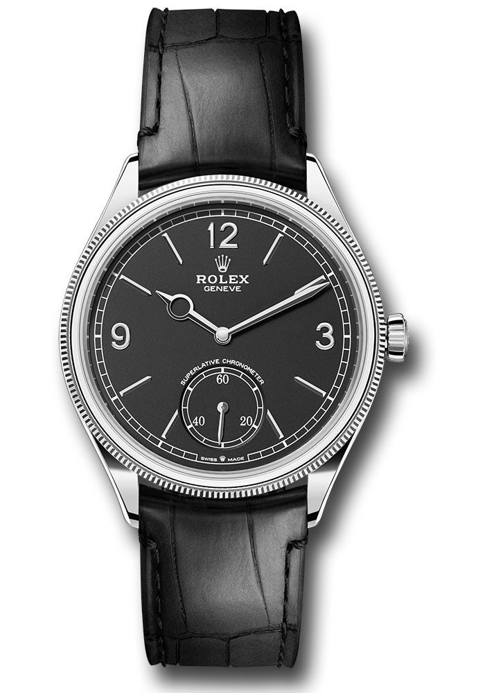 Rolex White Gold 1908 Watch - Domed And Fluted Bezel - Black Index Arabic Dial - Alligator Leather Strap - 52509 bkbk