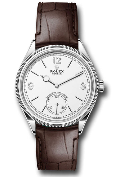 Rolex White Gold 1908 Watch - Domed And Fluted Bezel - White Index Arabic Dial - Alligator Leather Strap - 52509 wbr