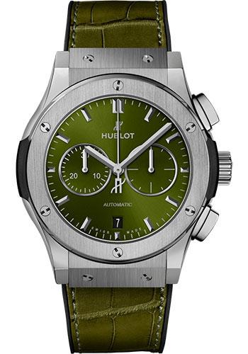 Hublot Classic Fusion Chronograph Titanium Green Watch - 42 mm - Green Dial - Black Rubber and Green Leather Strap-541.NX.8970.LR