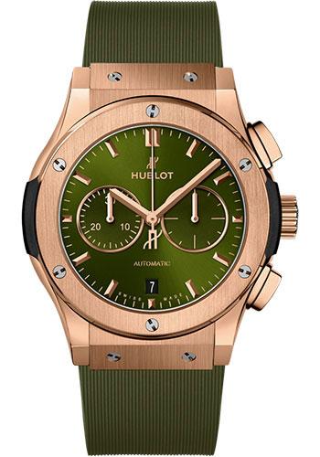 Hublot Classic Fusion Chronograph King Gold Green Watch - 42 mm - Green Dial - Green Lined Rubber Strap-541.OX.8980.RX