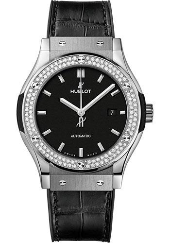 Hublot Classic Fusion Titanium Diamonds Watch - 42 mm - Black Dial - Black Rubber and Leather Strap-542.NX.1171.LR.1104