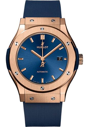 Hublot Classic Fusion King Gold Blue Watch - 42 mm - Blue Dial - Blue Lined Rubber Strap-542.OX.7180.RX