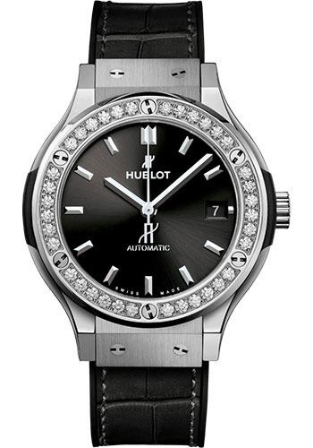 Hublot Classic Fusion Titanium Diamonds Watch - 38 mm - Black Dial - Black Rubber and Leather Strap-565.NX.1470.LR.1204