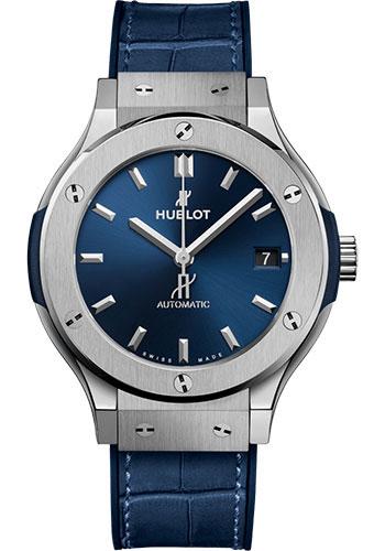 Hublot Classic Fusion Titanium Blue Watch - 38 mm - Blue Dial - Blue Rubber and Leather Strap-565.NX.7170.LR