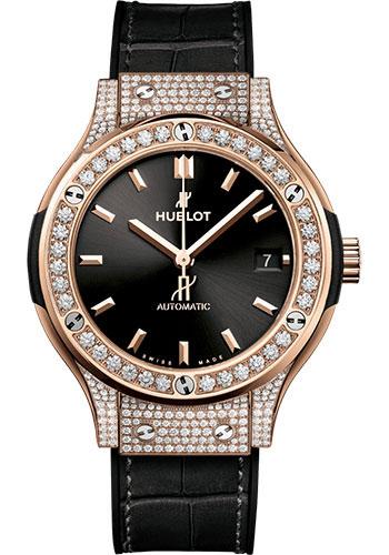 Hublot Classic Fusion King Gold Pave Watch - 38 mm - Black Dial - Black Rubber and Leather Strap-565.OX.1480.LR.1604