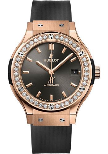 Hublot Classic Fusion Racing Grey King Gold Diamonds Watch - 38 mm - Gray Dial - Gray Lined Rubber Strap-565.OX.7081.RX.1204