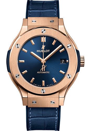 Hublot Classic Fusion King Gold Blue Watch - 38 mm - Blue Dial - Blue Rubber and Leather Strap-565.OX.7180.LR