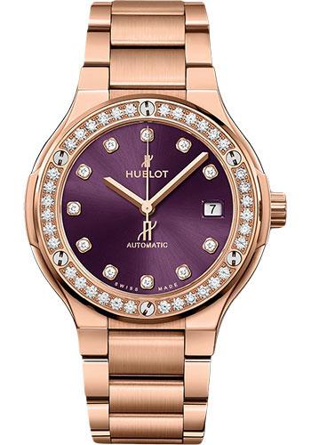 Hublot Classic Fusion King Gold Purple Diamonds Bracelet Watch - 38 mm - Purple Dial-568.OX.898V.OX.1204
