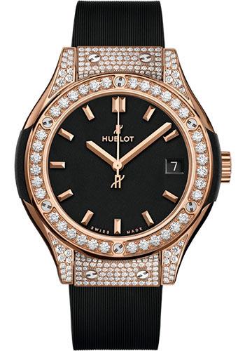 Hublot Classic Fusion King Gold Pave Watch - 33 mm - Black Dial - Black Rubber and Leather Strap-581.OX.1181.RX.1704