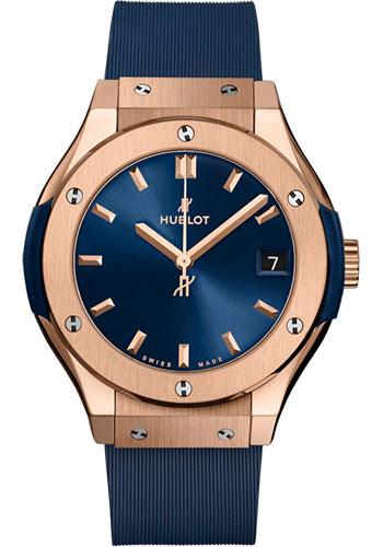 Hublot Classic Fusion King Gold Blue Watch - 33 mm - Blue Dial - Blue Lined Rubber Strap-581.OX.7180.RX