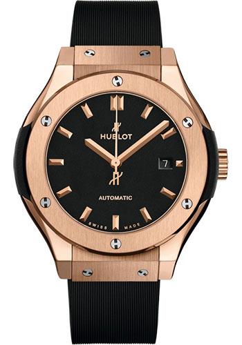 Hublot Classic Fusion King Gold Watch - 33 mm - Black Dial - Black Rubber and Leather Strap-582.OX.1180.RX