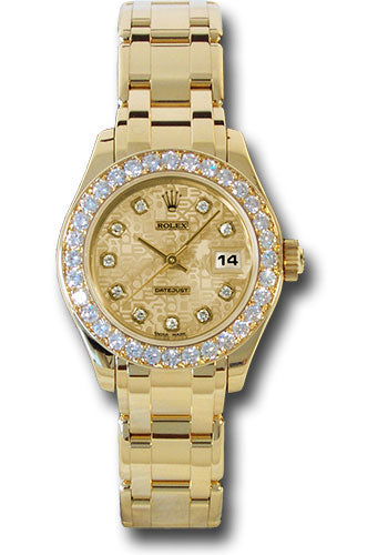 Rolex Yellow Gold Lady-Datejust Pearlmaster 29 Watch - 32 Diamond Bezel - Champagne Jubilee Diamond Dial - 80298 chjd