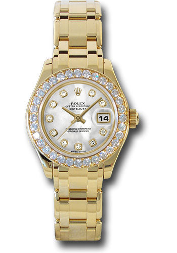 Rolex Yellow Gold Lady-Datejust Pearlmaster 29 Watch - 32 Diamond Bezel - Mother-Of-Pearl Diamond Dial - 80298 md