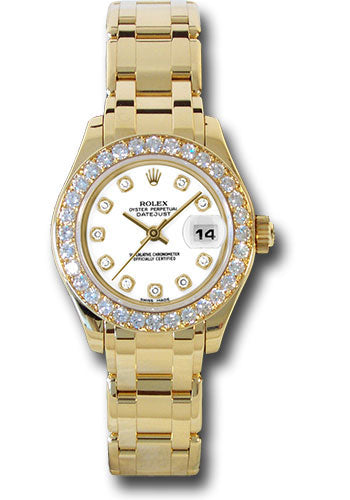 Rolex Yellow Gold Lady-Datejust Pearlmaster 29 Watch - 32 Diamond Bezel - White Diamond Dial - 80298 wd