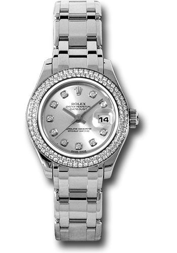 Rolex White Gold Lady-Datejust Pearlmaster 29 Watch - 116 Diamond Bezel - Silver Diamond Dial - 80339 sd